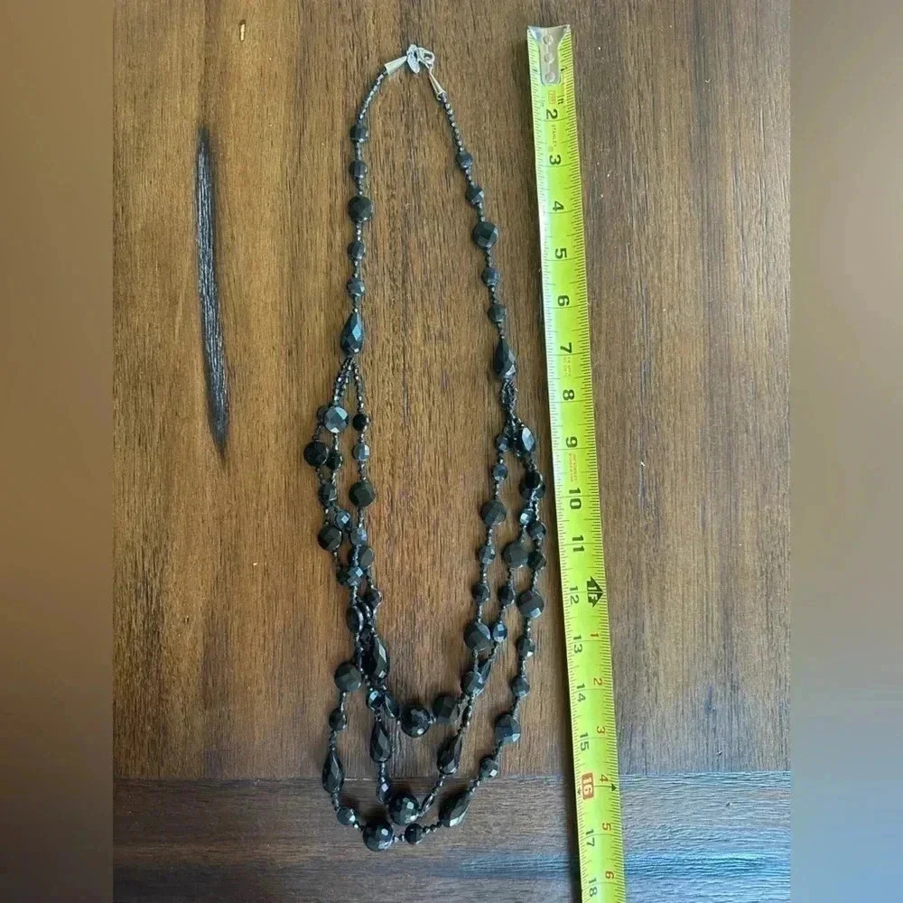 Lia Sophia Double Black Beaded Necklace